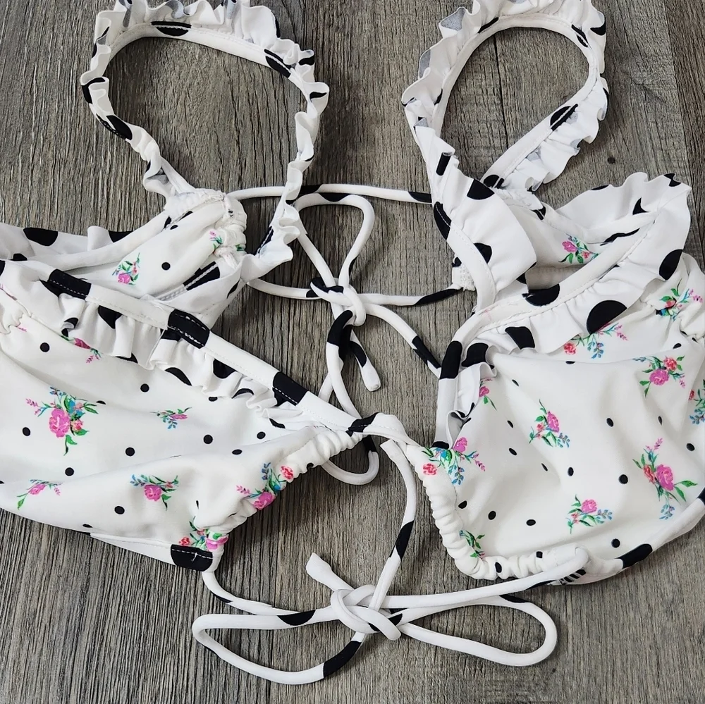 New!For Love and Lemons‎ Rosemary Floral Polka Dot Bikini Top